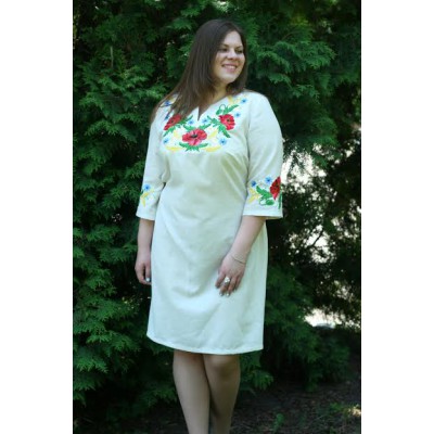 Embroidered dress Plus Size "Ukrainian Charm" gray
